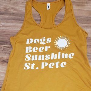 Dogs Beer Sunshine St. Pete racerback tank top dark yellow